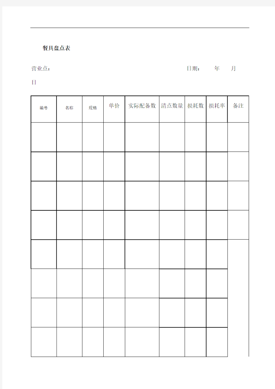 餐具盘点表格式修订版