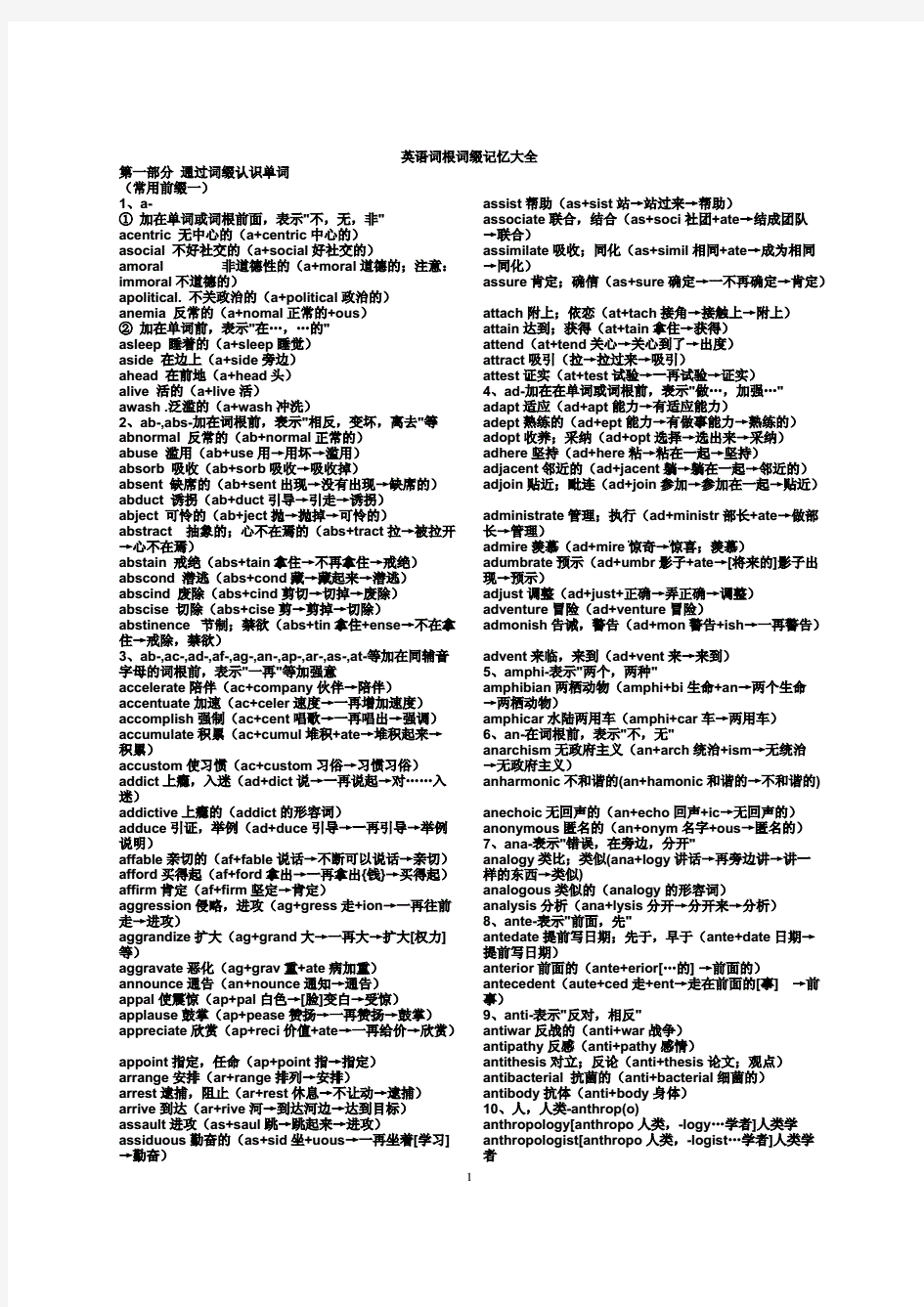 高中英语词汇词根联想记忆法(乱序版)