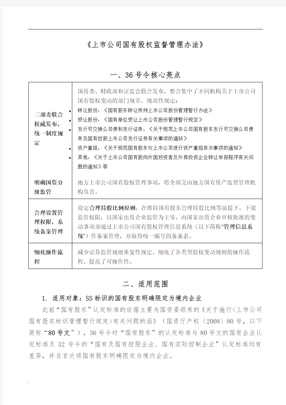 上市公司国有股权监督管理办法 36号令解读 提炼(修订版).doc