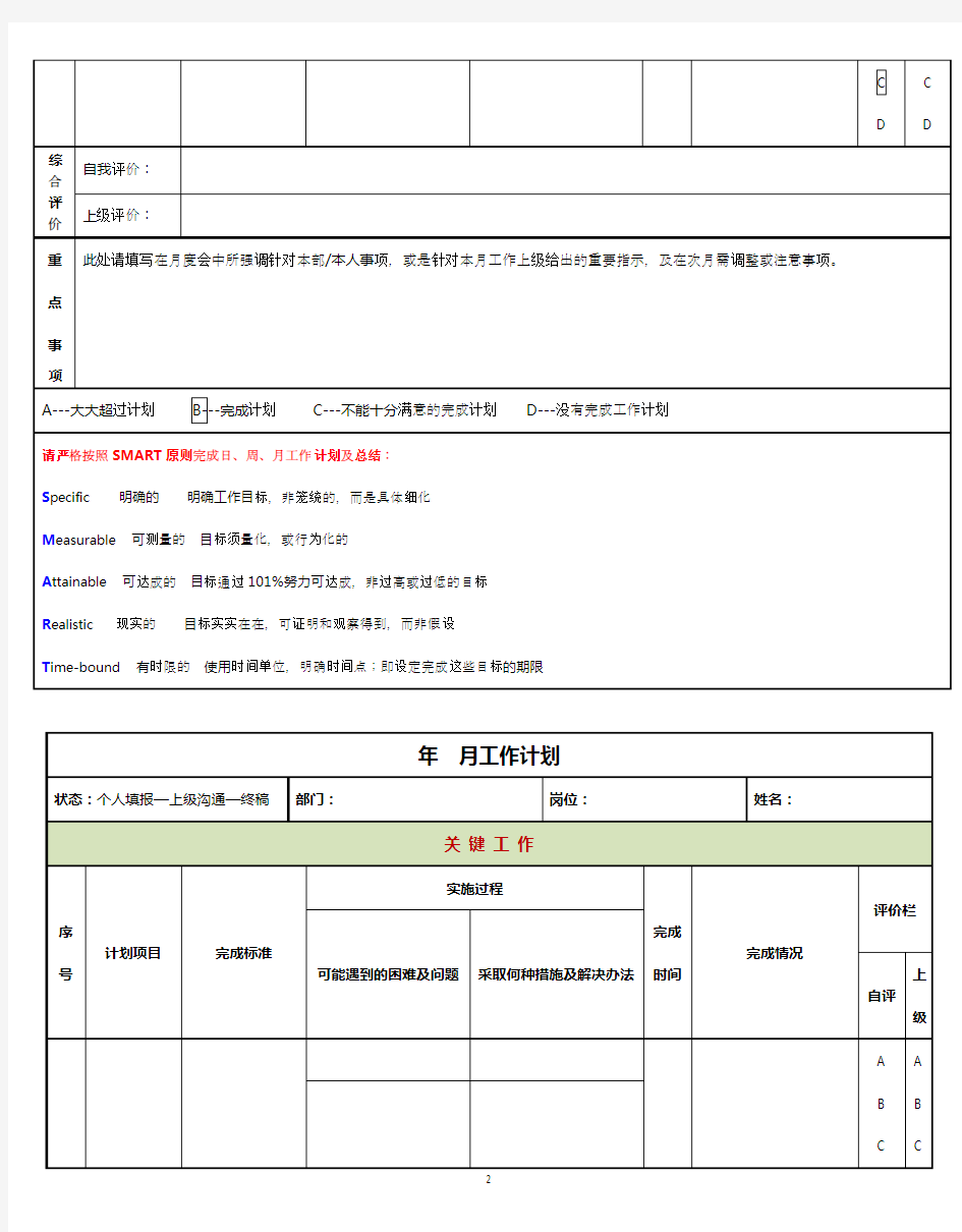 工作总结表格模板