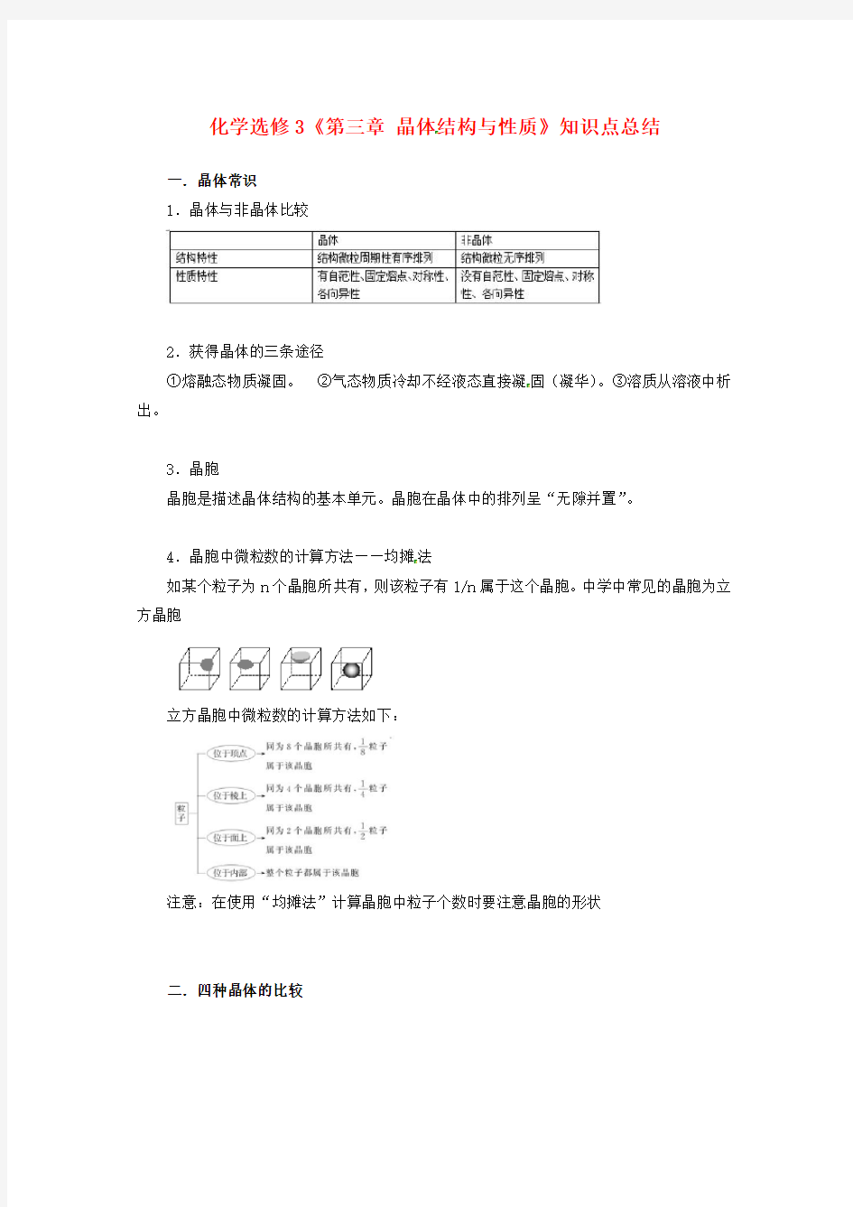 高中化学第三章《晶体结构与性质》知识点总结新人教版选修3