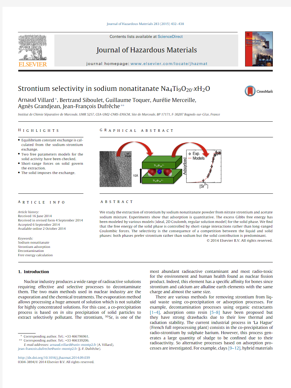 2014-J Hardzard Mater-Sr selectivity in sodium nonatitanate Na4Ti9O20
