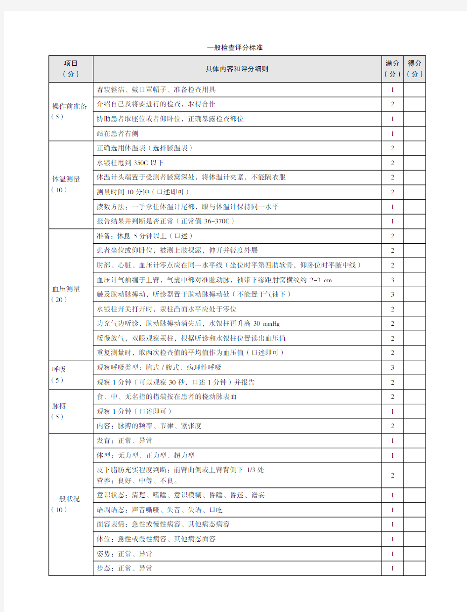 一般检查评分标准