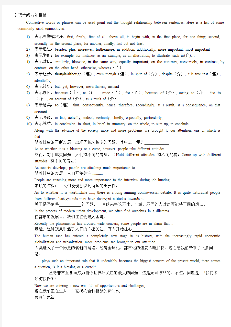 大学英语六级作文高分万能模板及高分句式大汇总-英语作文模板