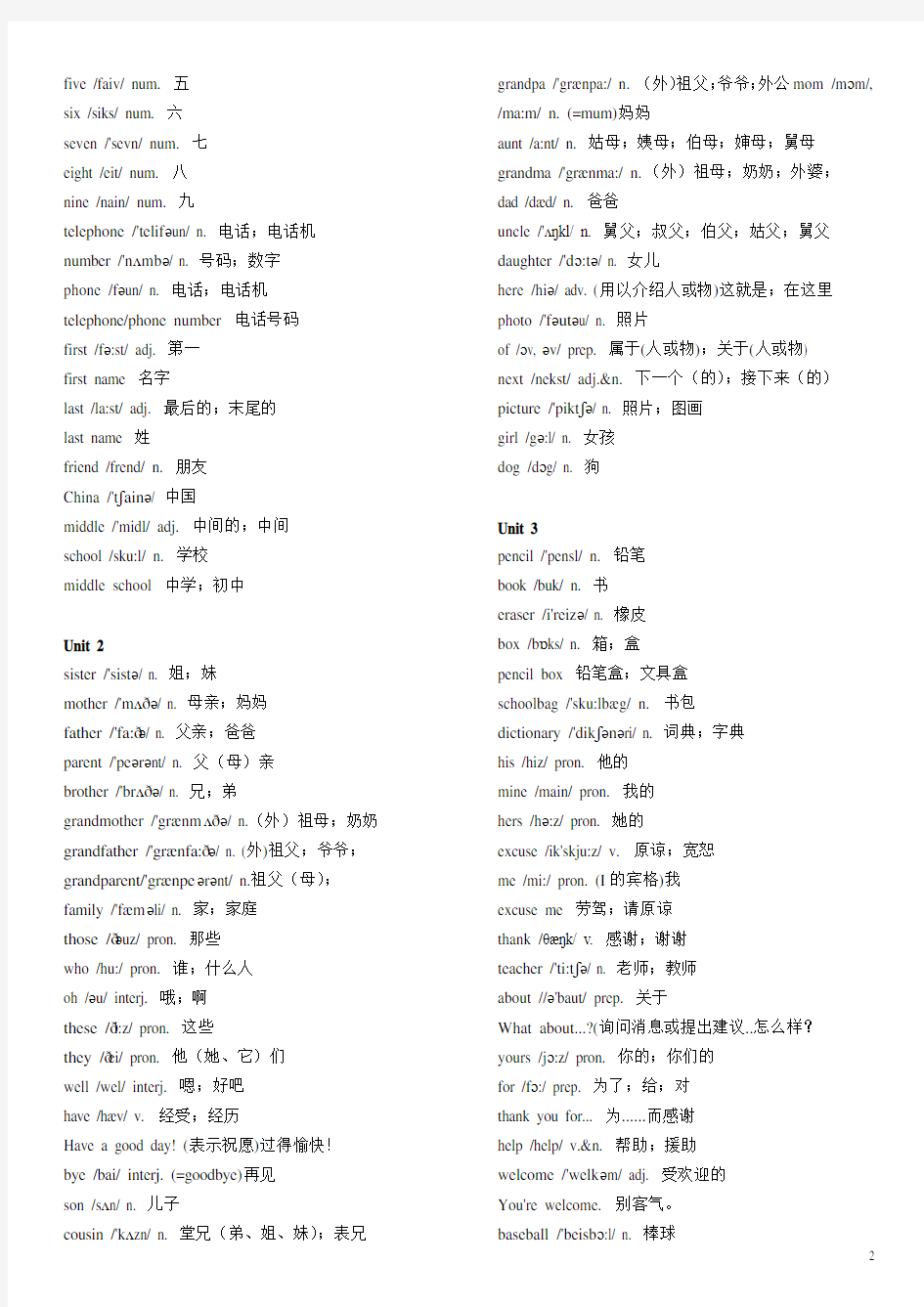 新人教版初中全部英语单词表(含音标)