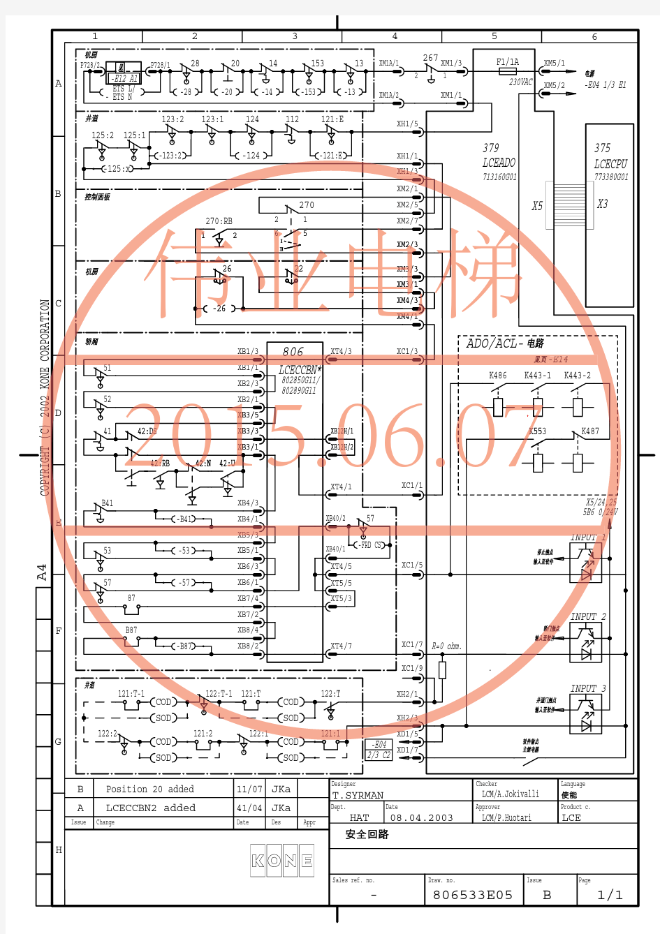 通力电梯小机房安全回路图纸 清晰版