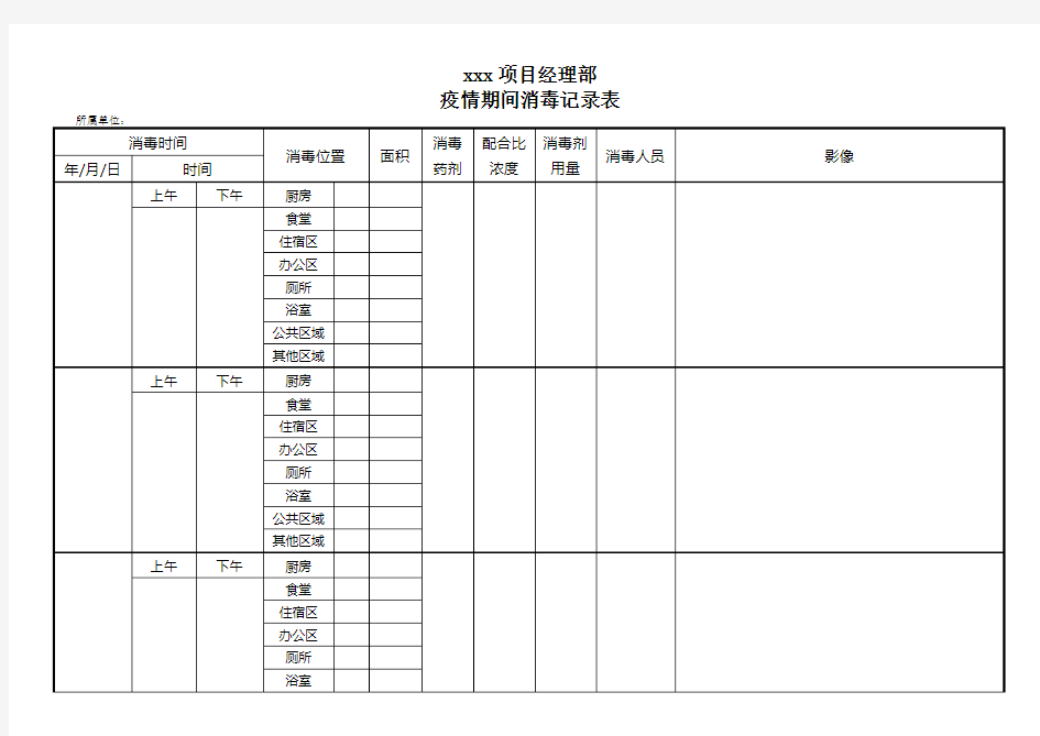 疫情期间消毒记录表