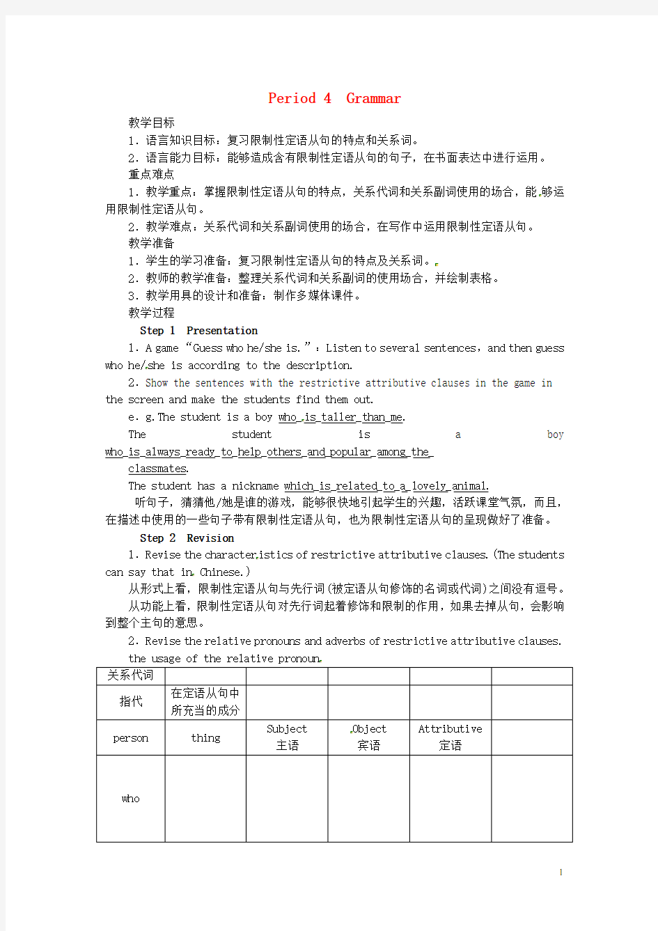 高中英语 Unit 4 Sharing Period 4优秀教案 新人教版选修7