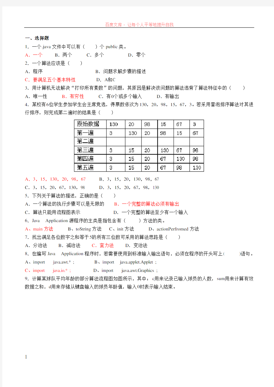 算法分析与设计期末复习题