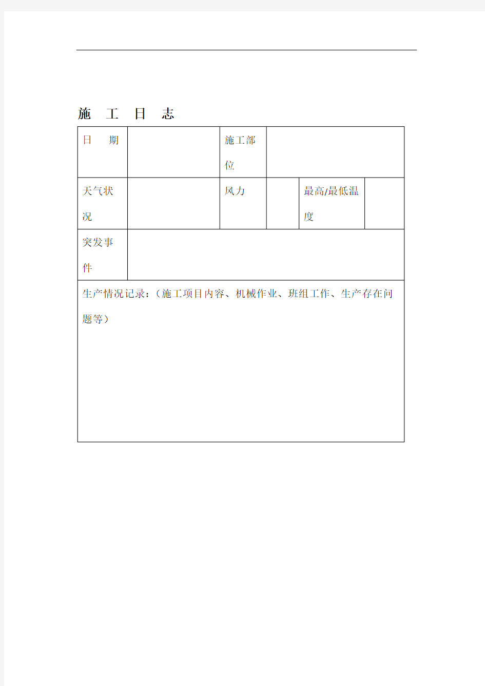 施工日志空白表格及范文.doc