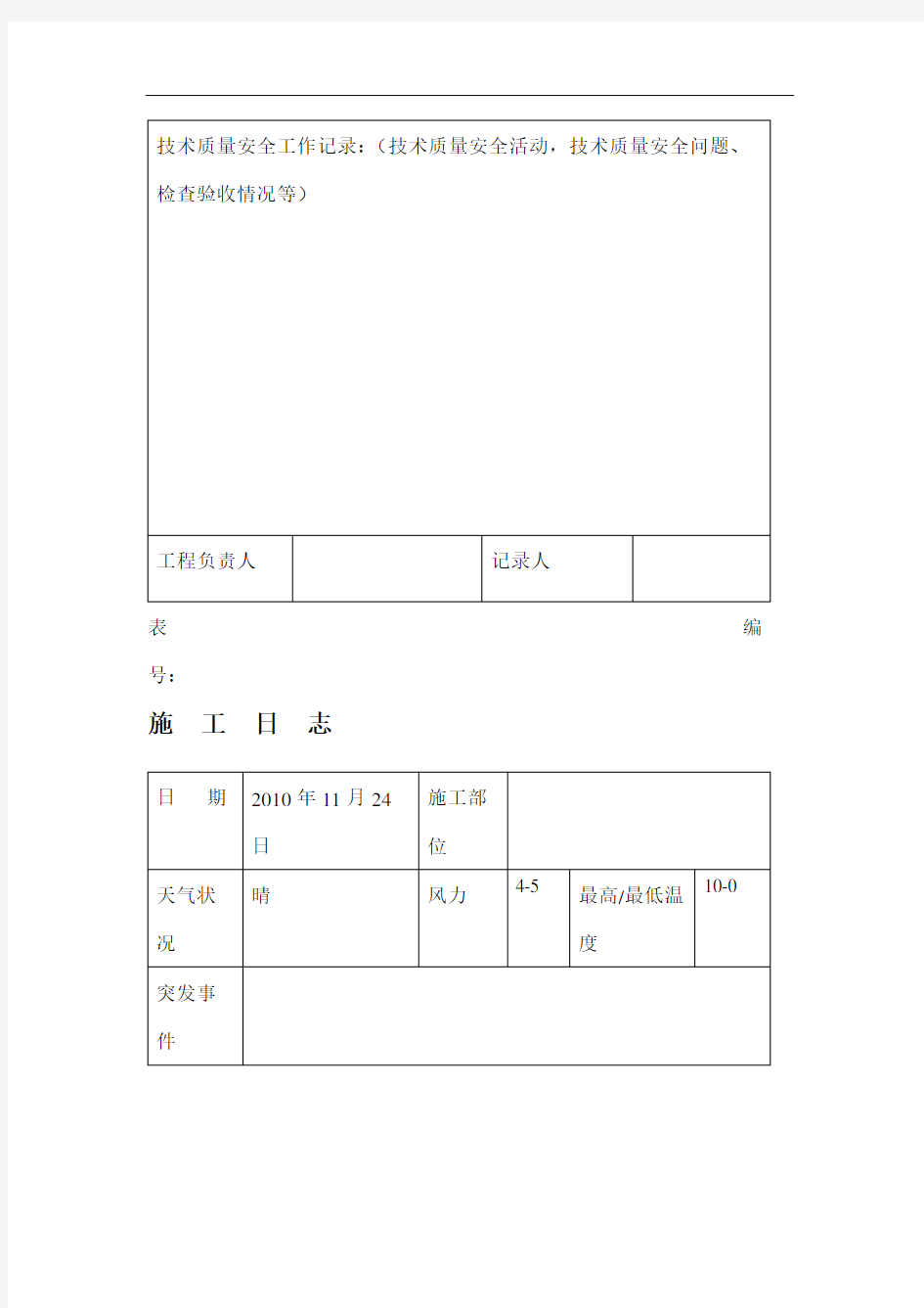 施工日志空白表格及范文.doc