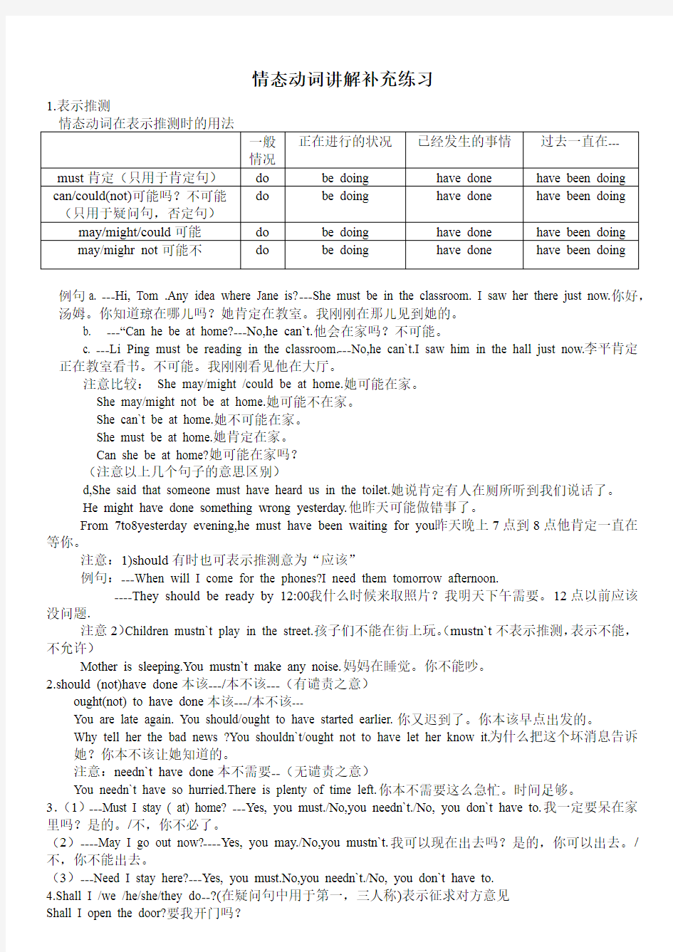 情态动词语法讲解及练习