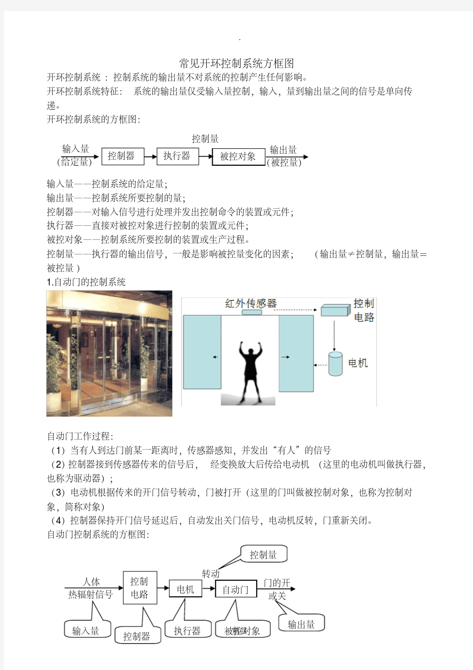 常见开环控制系统方框图