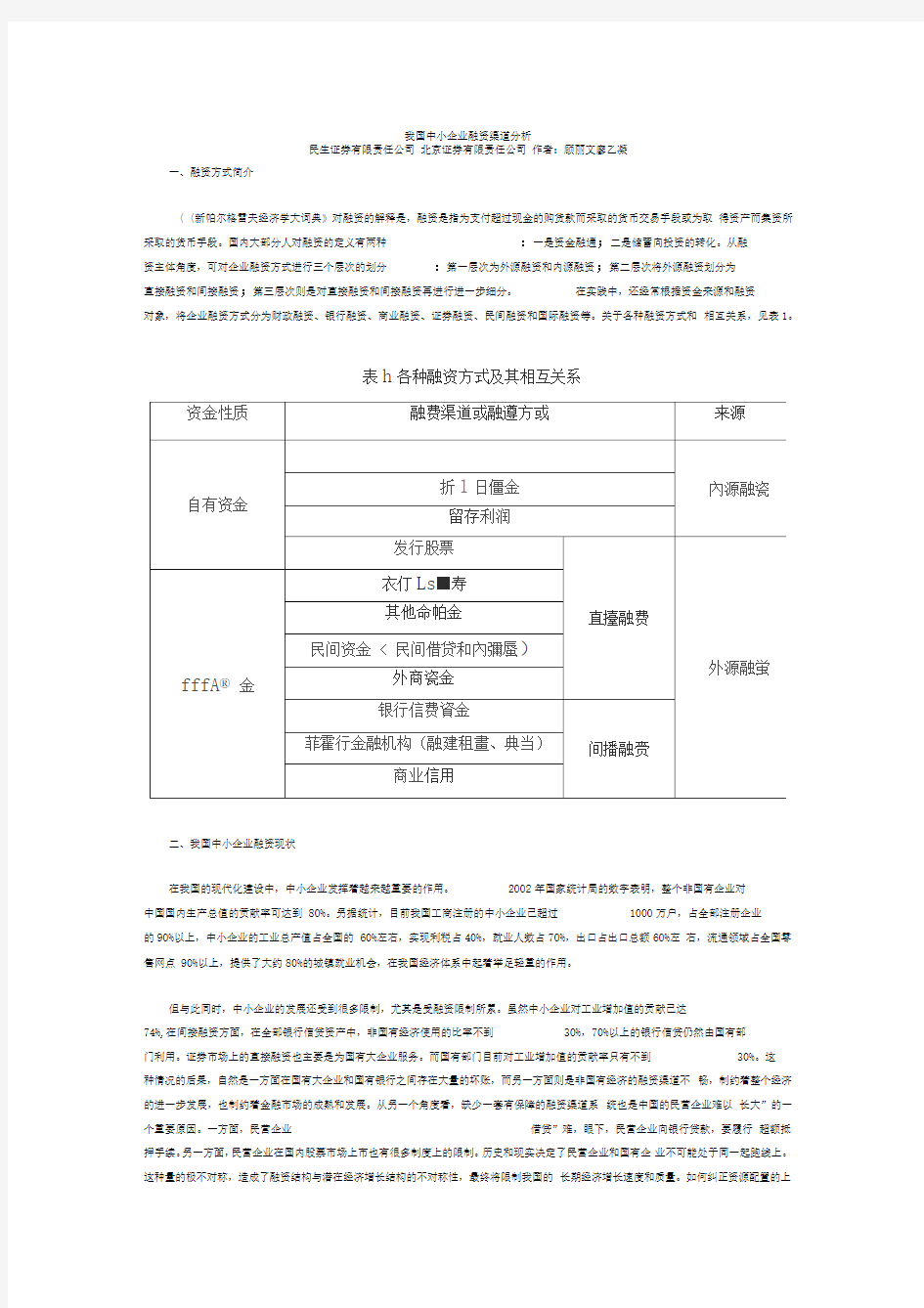 我国中小企业融资渠道分析