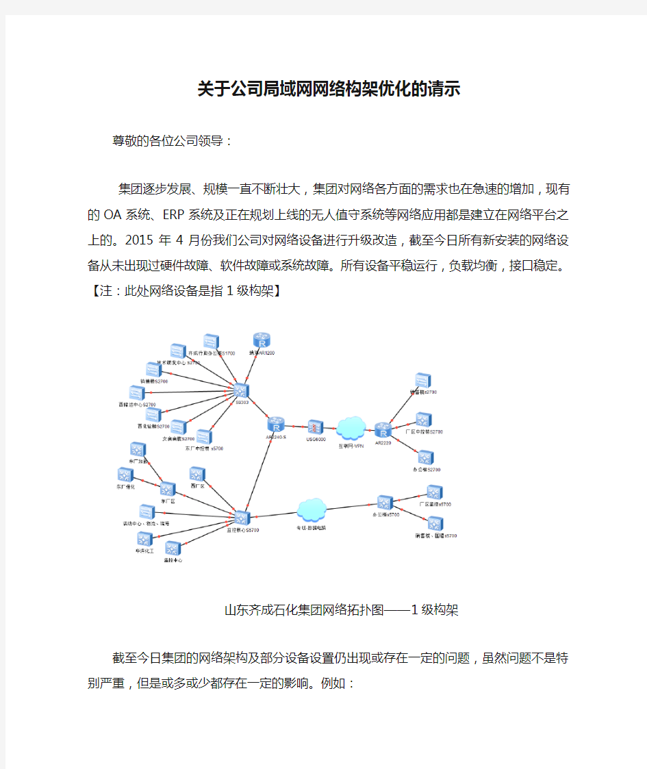 关于公司局域网网络构架优化的请示