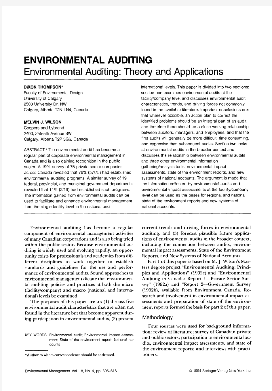 Environmental Auditing-Theory and Applications