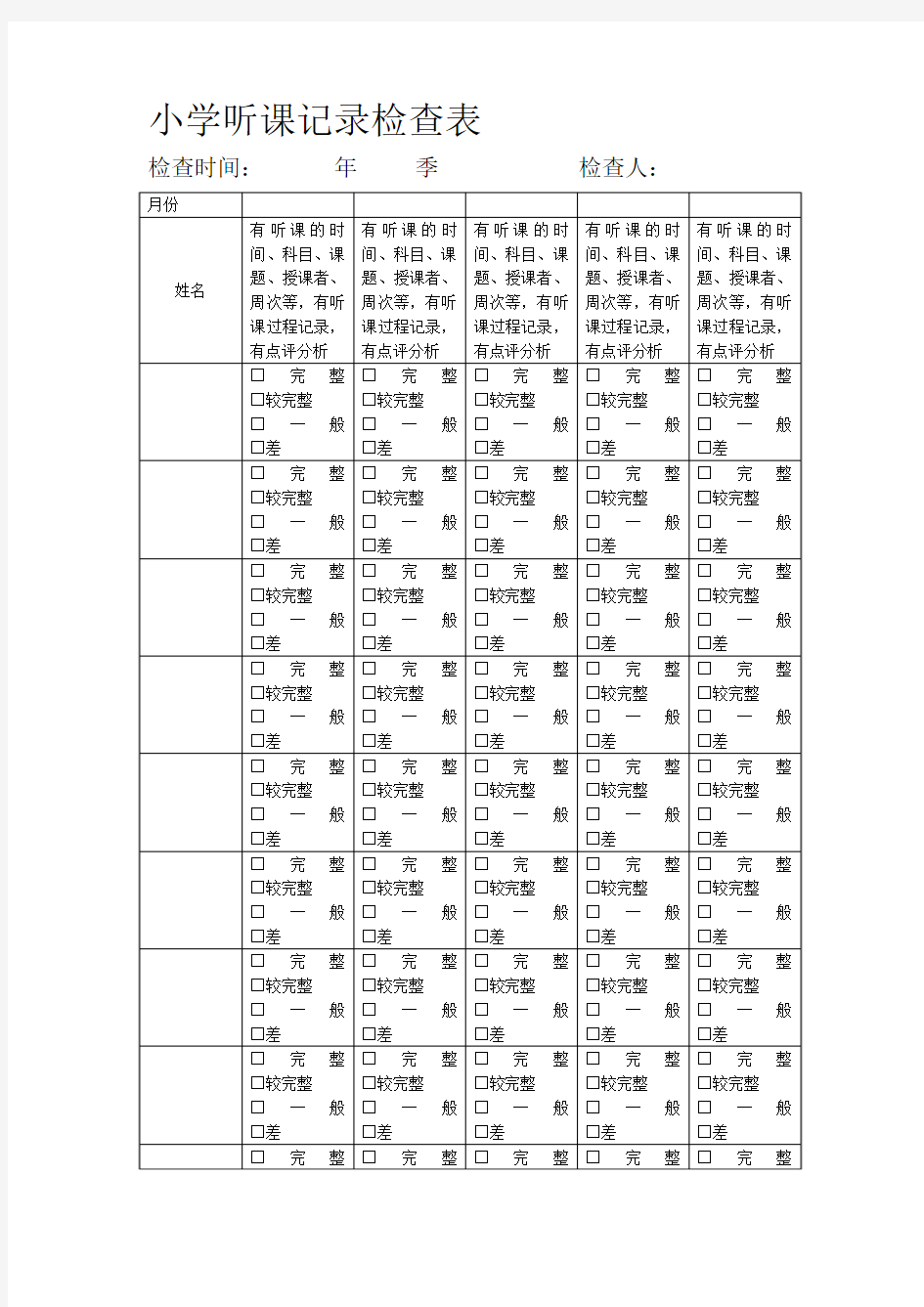 小学听课记录检查表