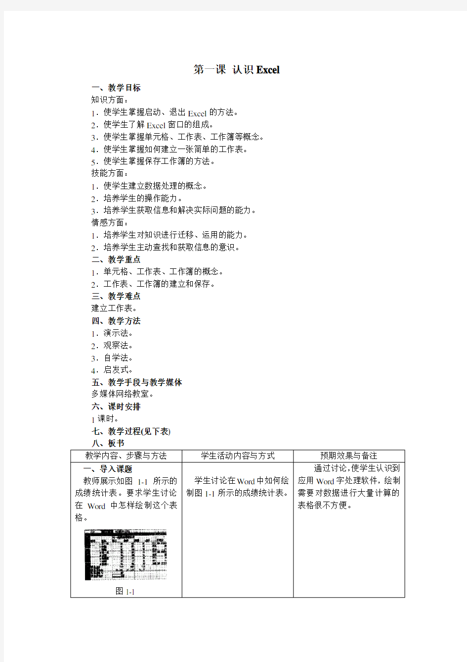 初中信息技术excel教案