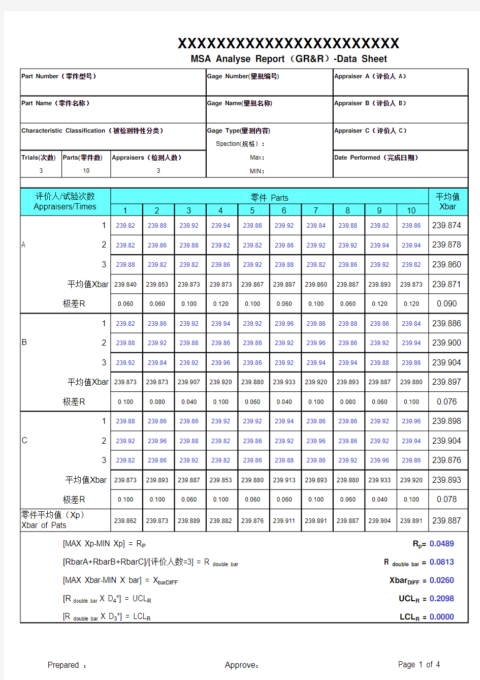 计量型测量系统分析报告(GR&R)