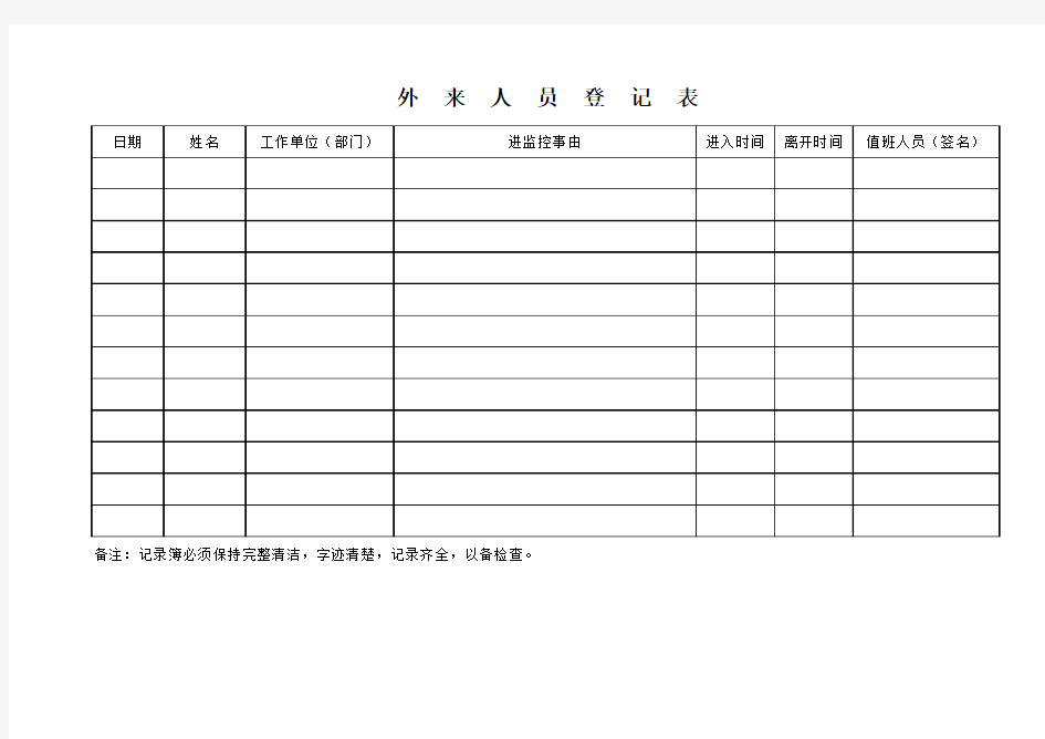 监控外来人员登记表