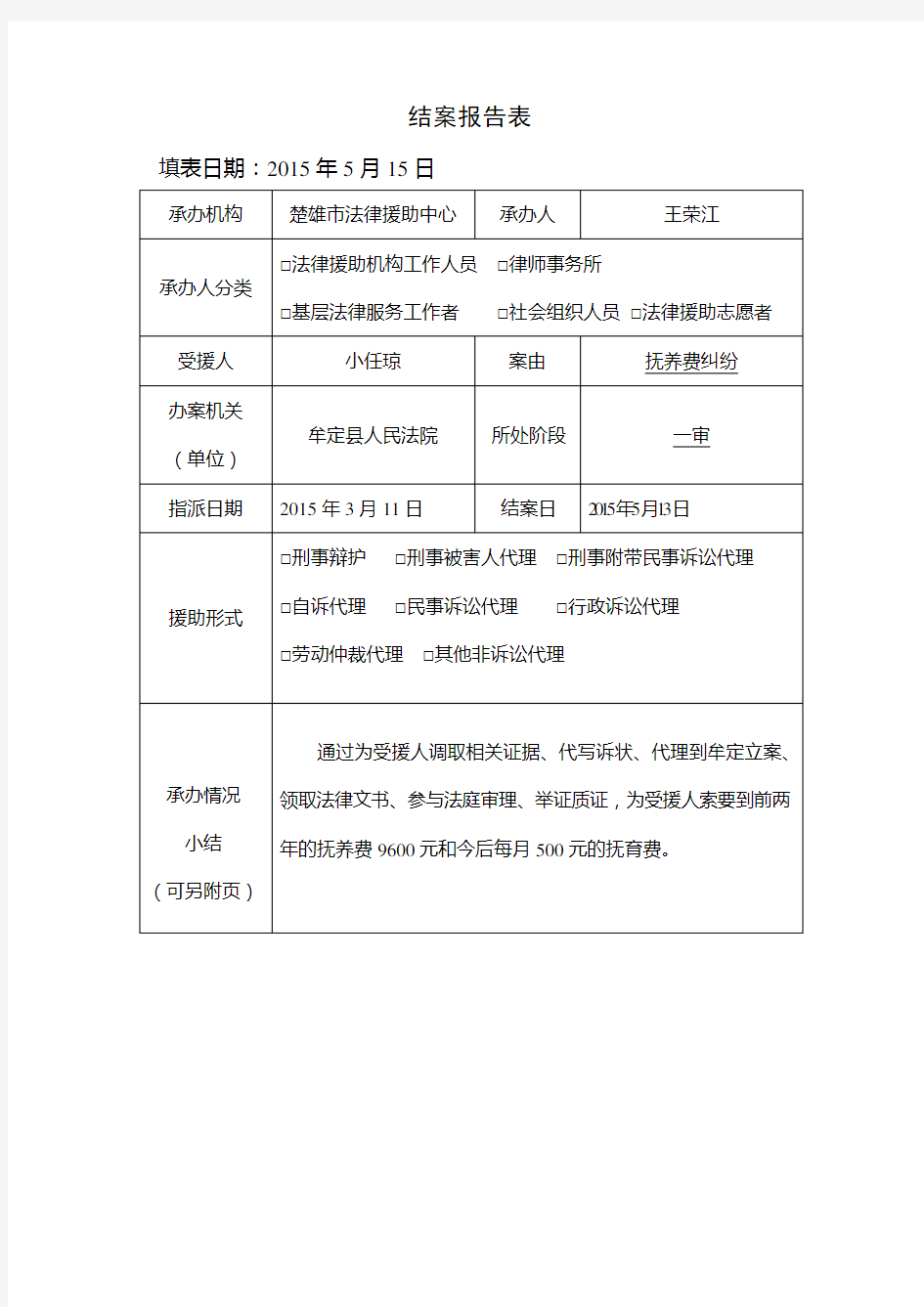 结案报告表