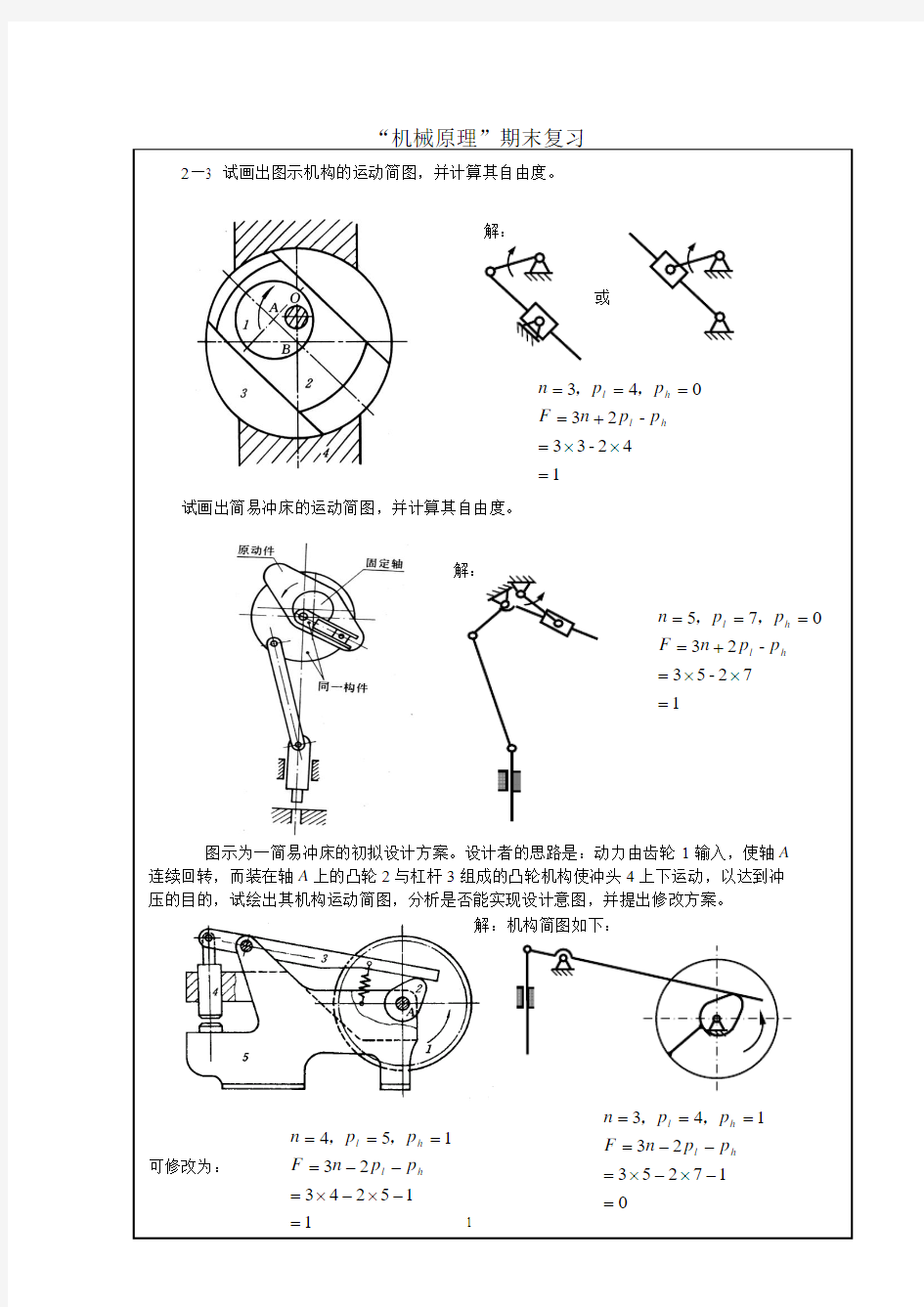 机械原理期末复习资料(仅供参考)