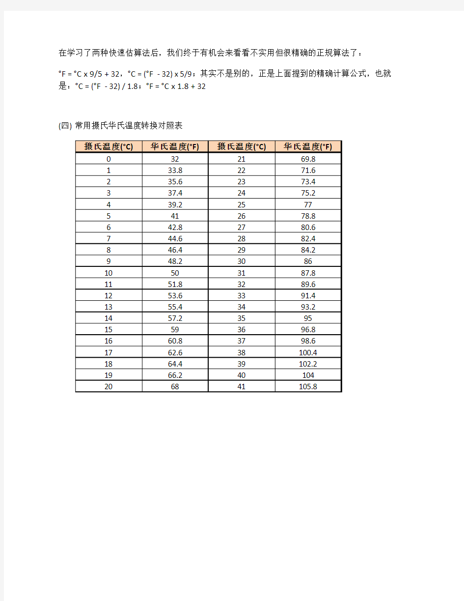 一种简单易记的华氏摄氏温度转换方法