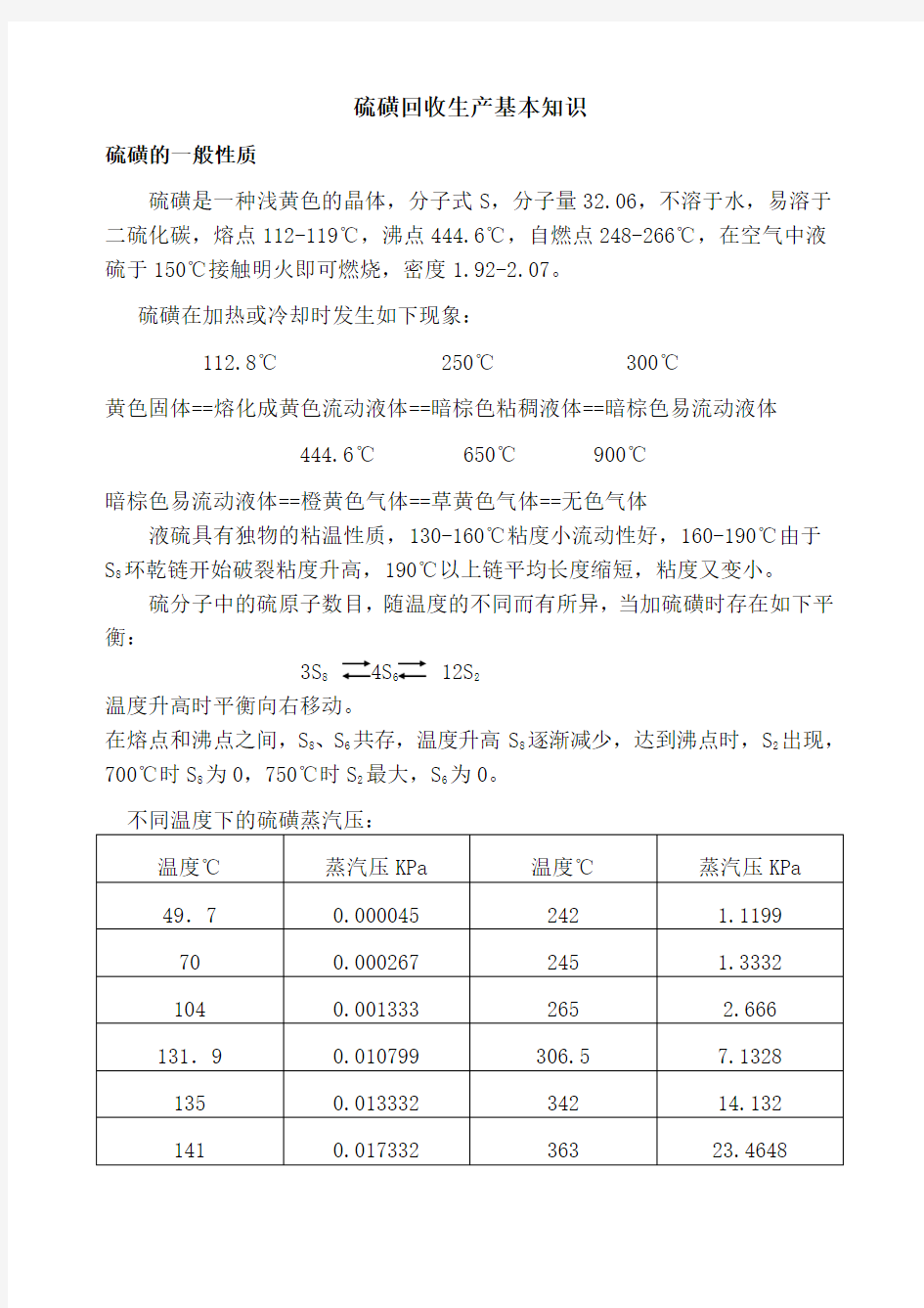 硫磺基本知识