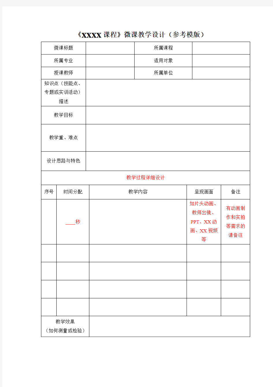 微课教学设计表(参考模版)