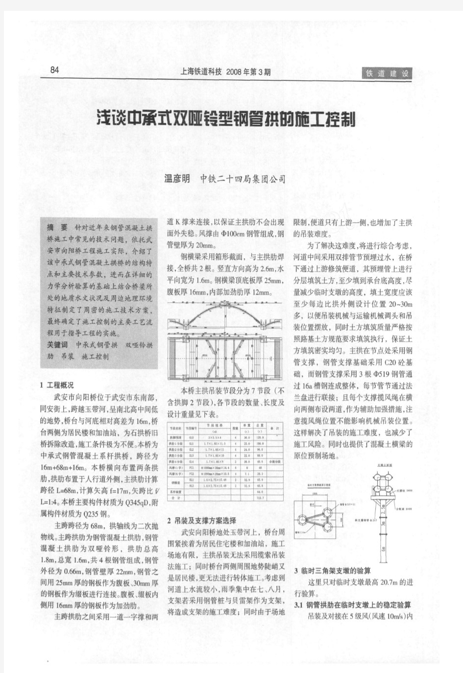 浅谈中承式双哑铃型钢管拱的施工控制