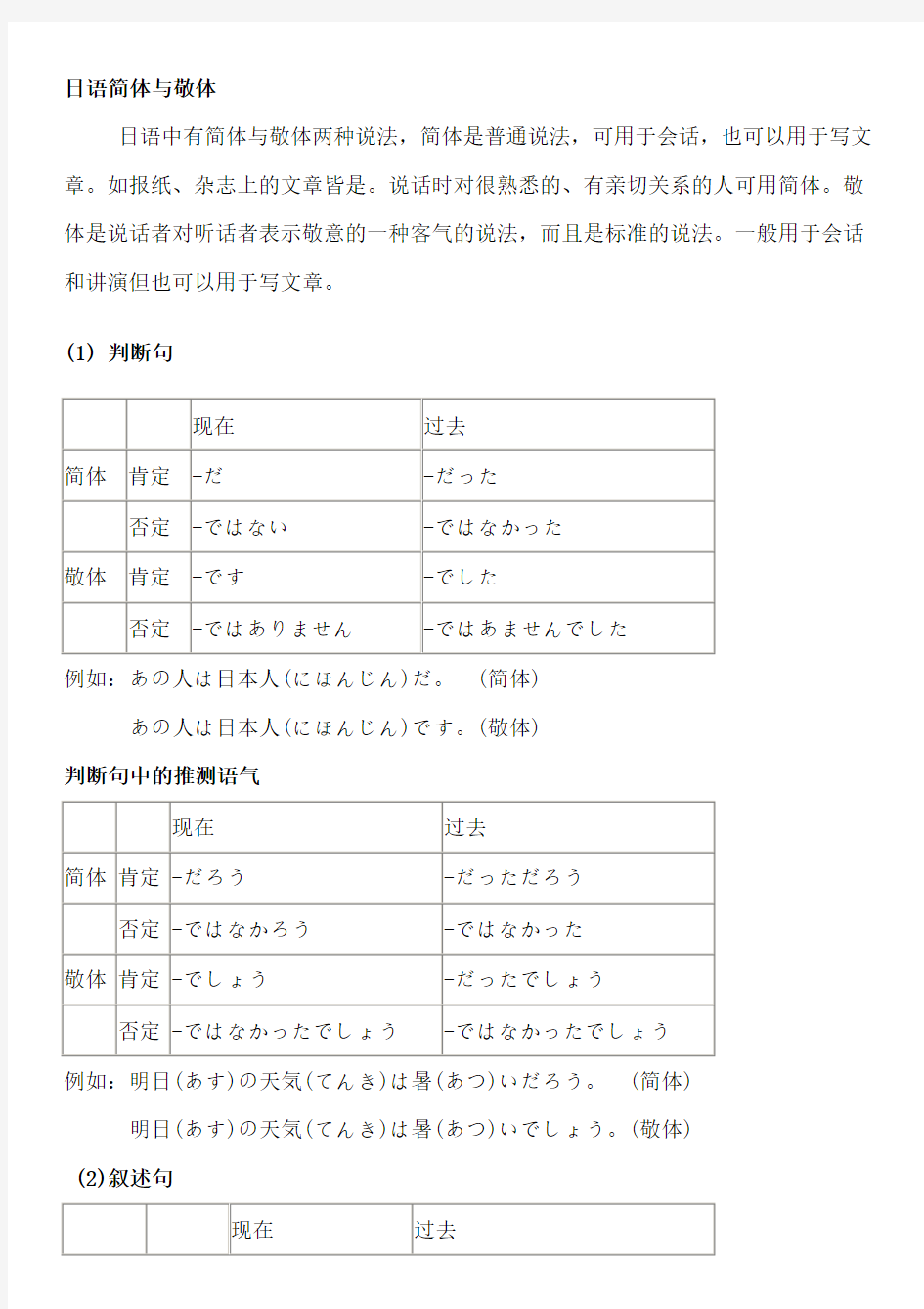 日语中简体与敬体总结(1)
