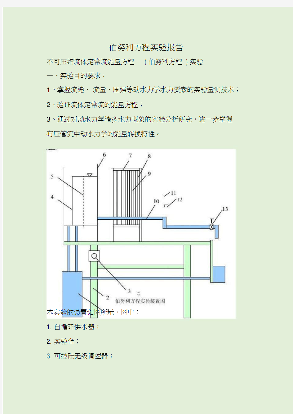 伯努利方程实验报告