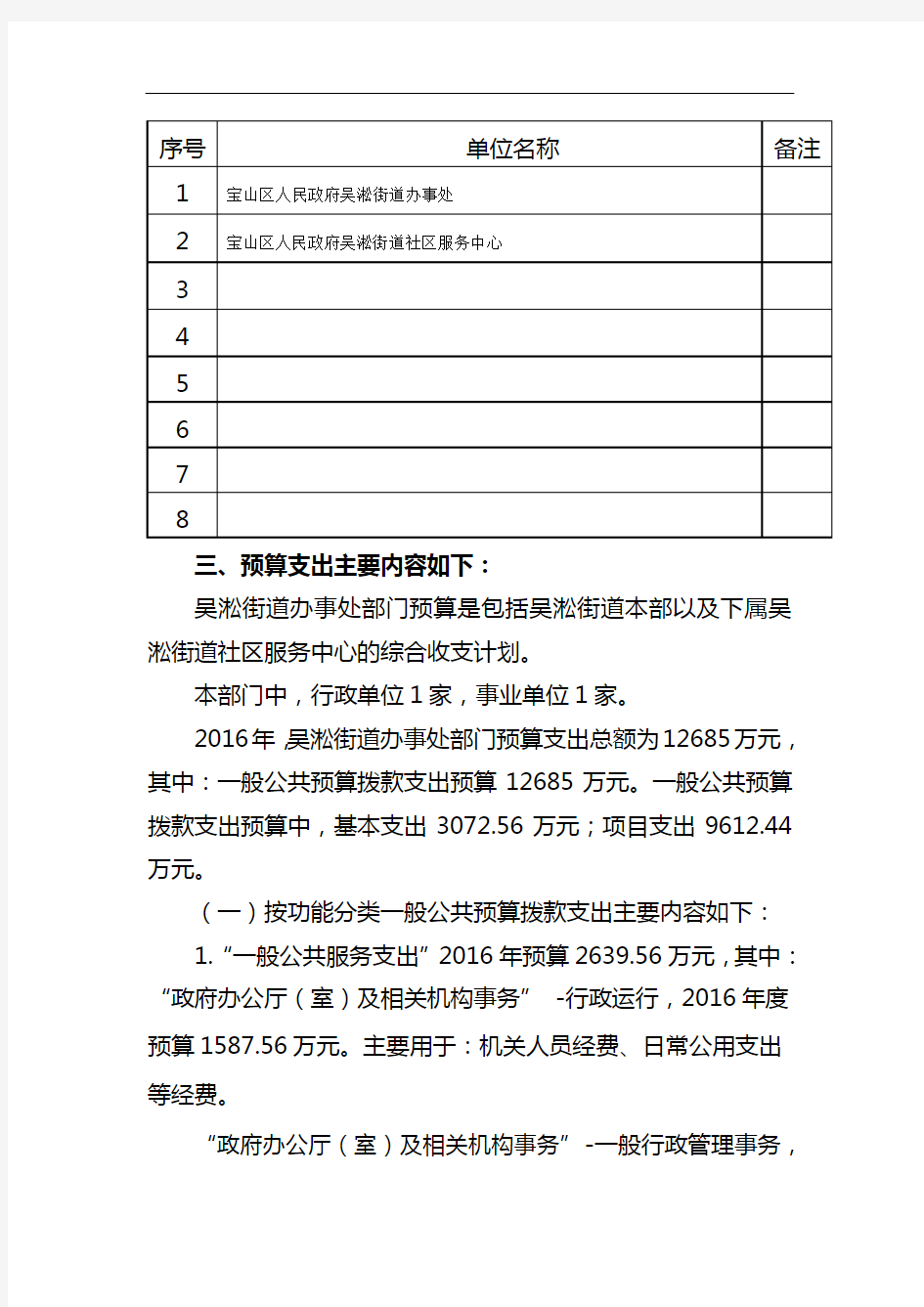2016年吴淞街道部门预算编制说明