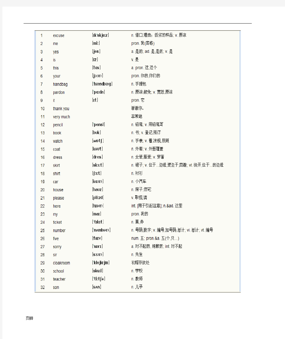 新概念英语第一册单词表(-完整版)