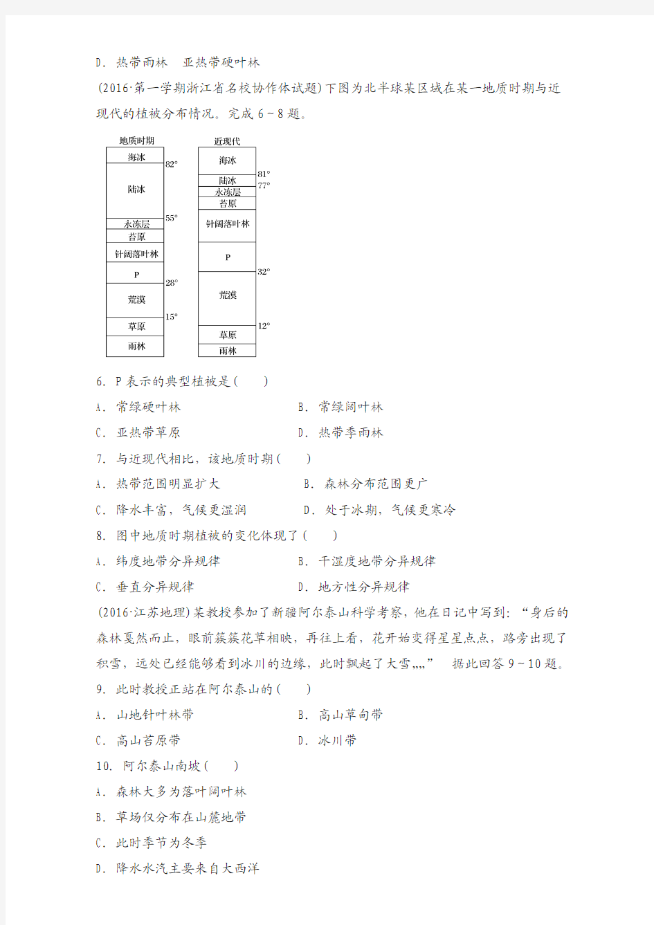 2018版浙江选考《考前特训》(选择题)：快练六 自然环境的整体性和差异性 含解析