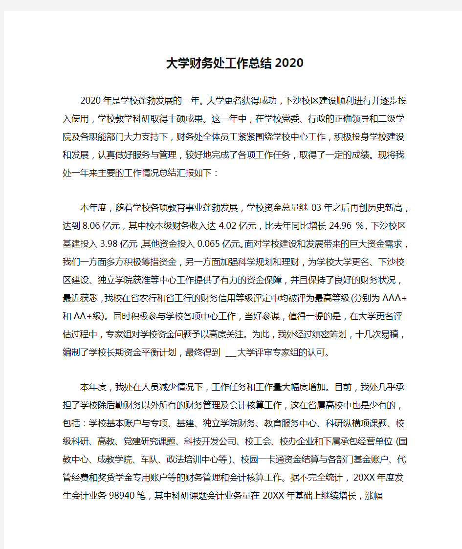 大学财务处工作总结2020