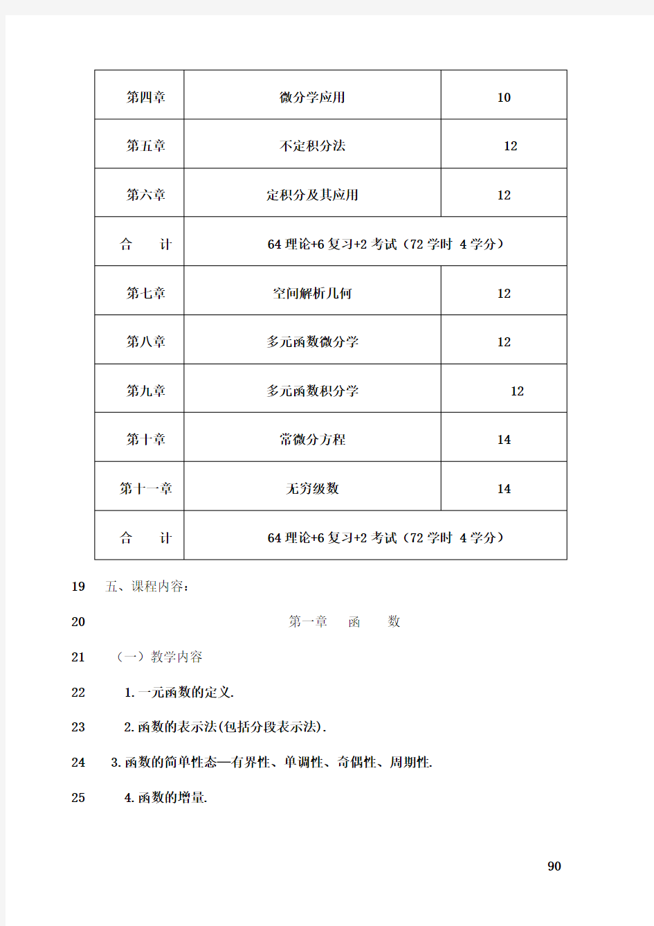 最新高等数学(本科)教学大纲