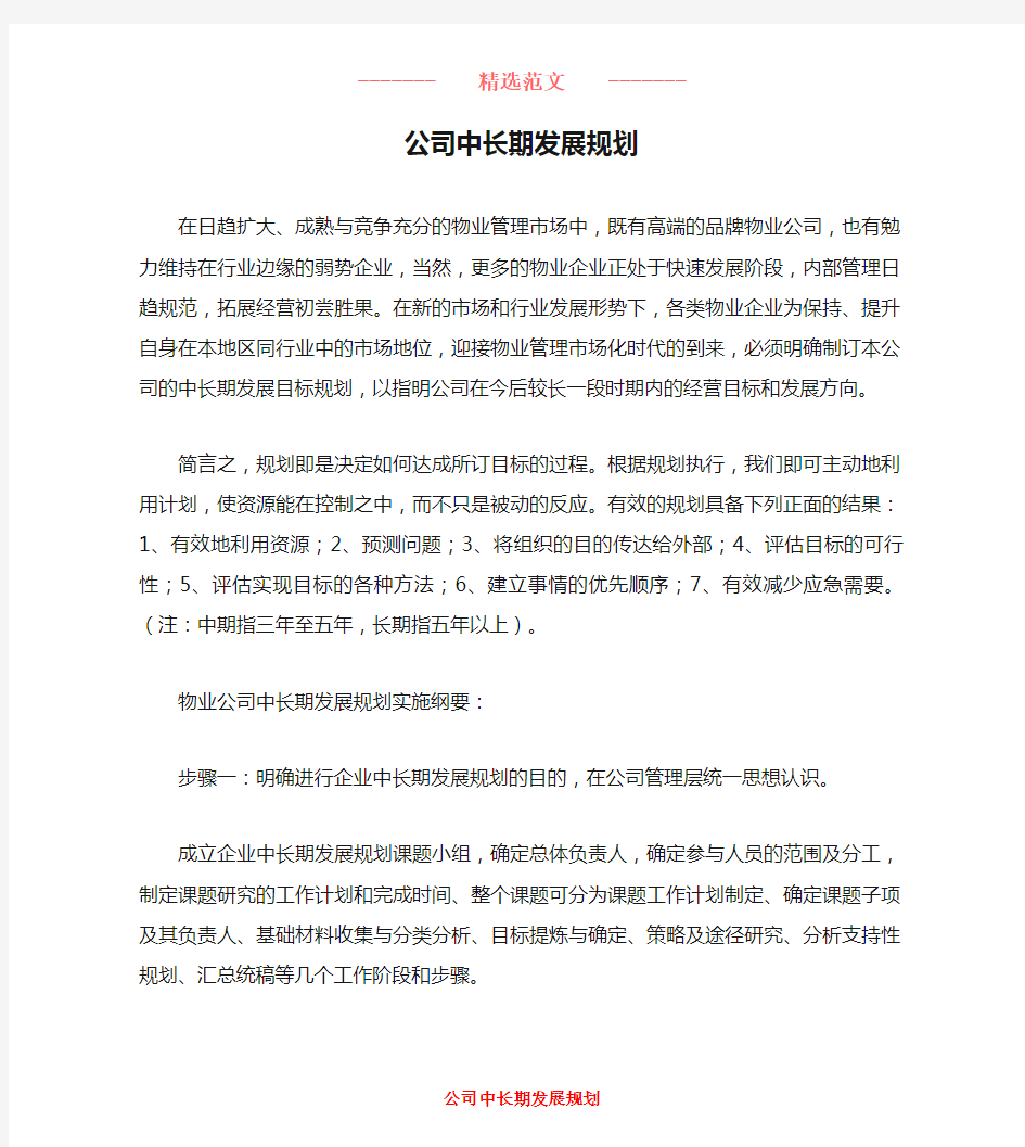 公司中长期发展规划