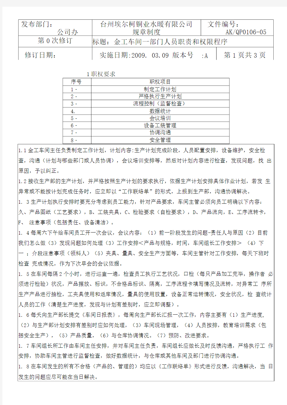 机加工车间主任岗位工作标准√