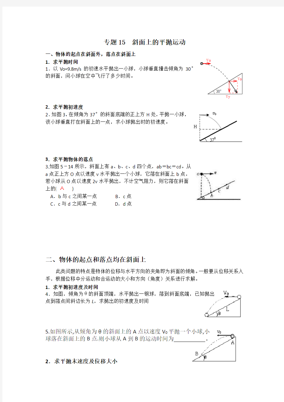 专题15斜面上的平抛运动