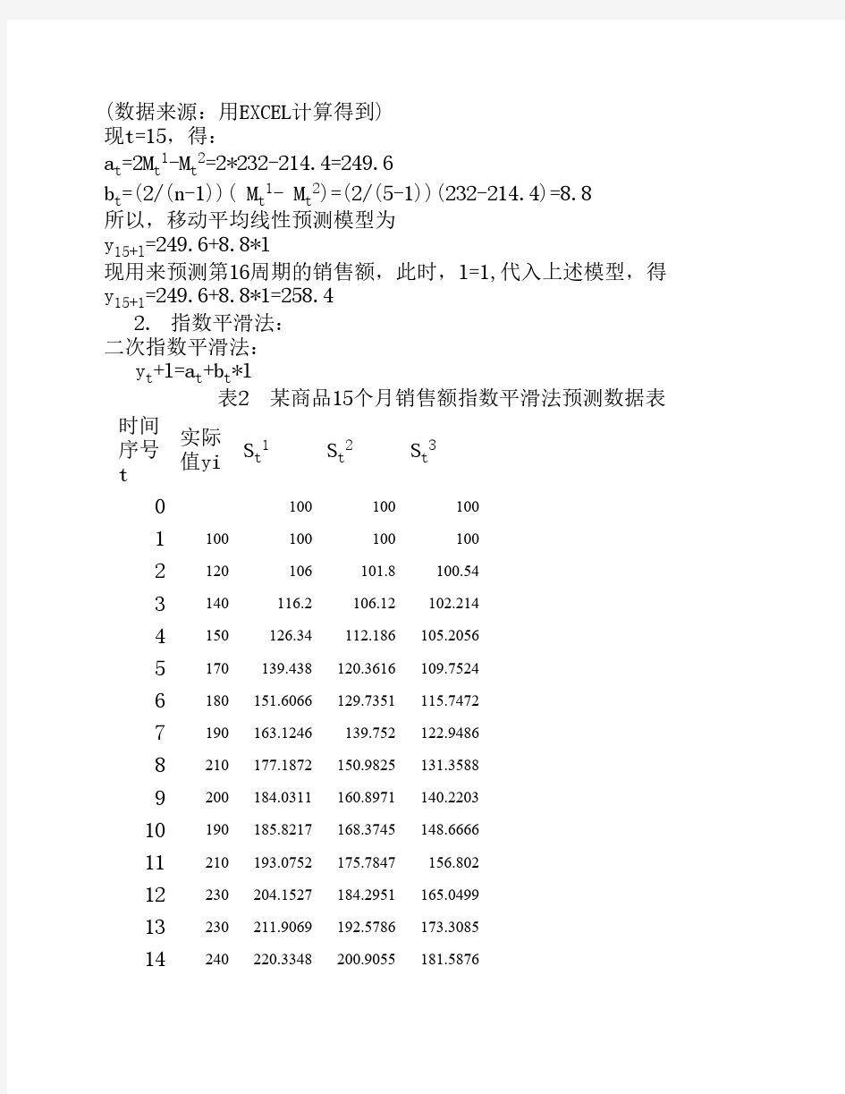 移动平均法和指数平滑法作业