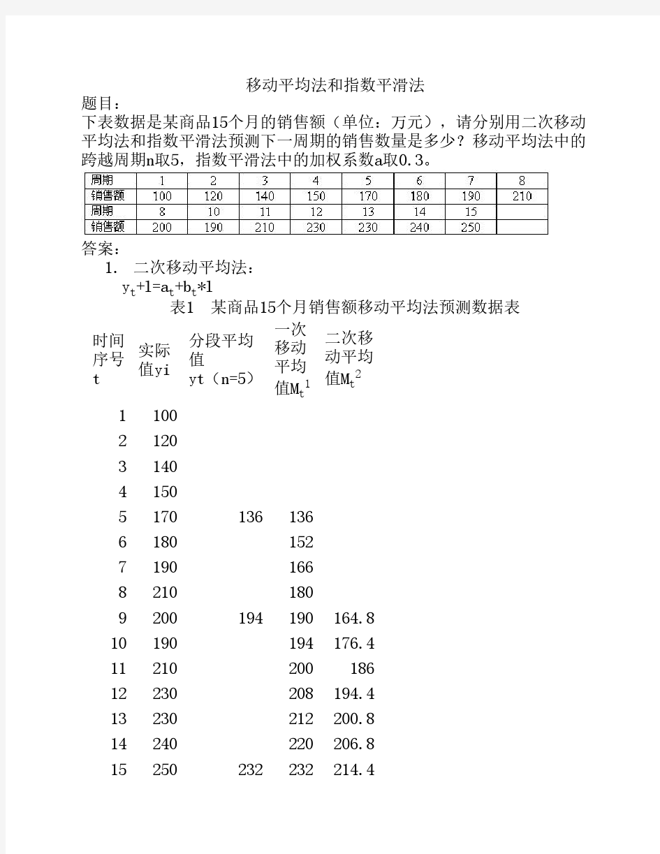 移动平均法和指数平滑法作业