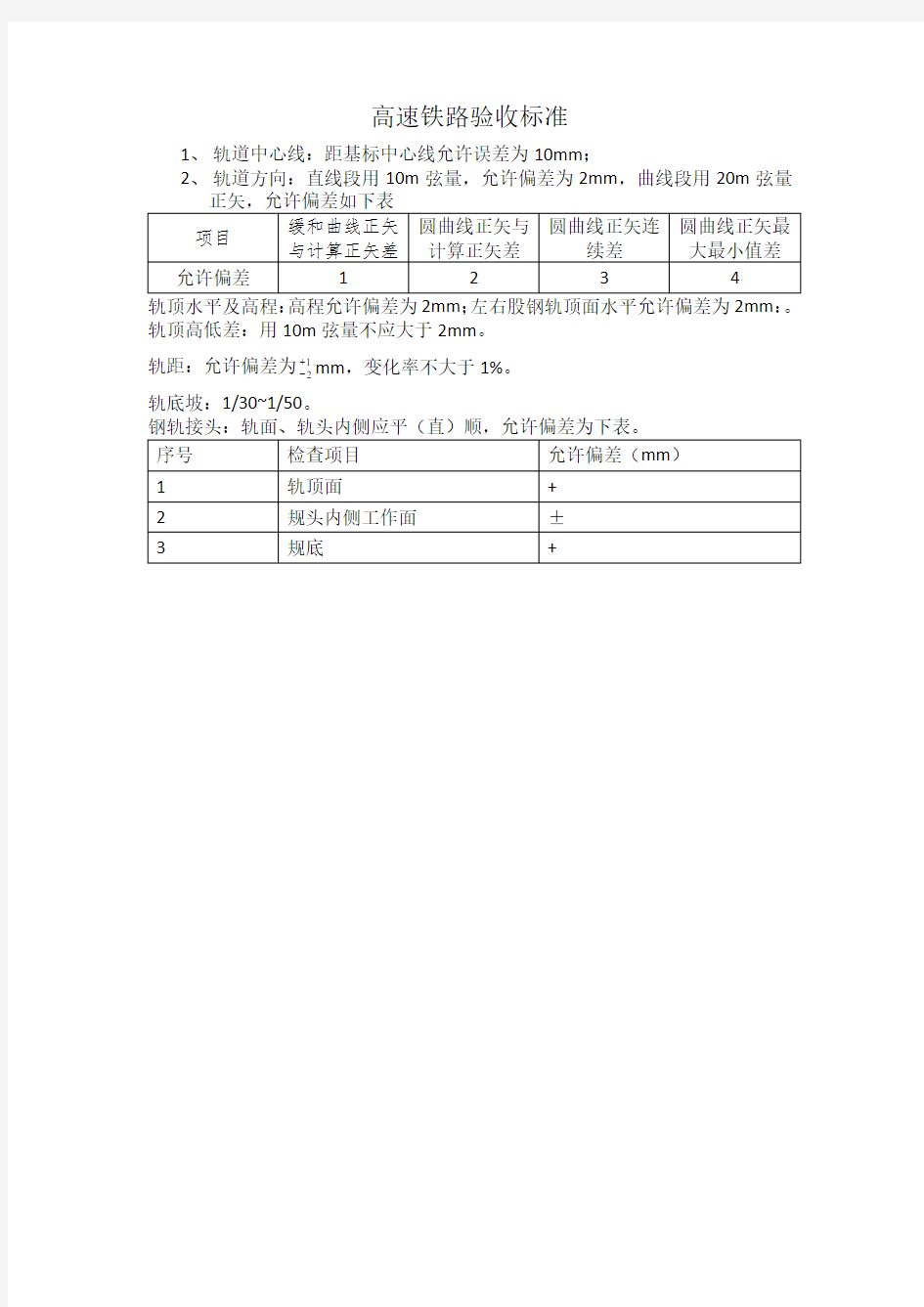 高速铁路验收标准