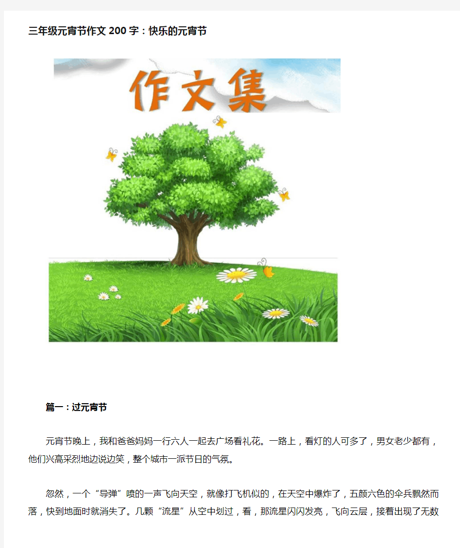 三年级元宵节作文200字-快乐的元宵节[小学生优秀作文]