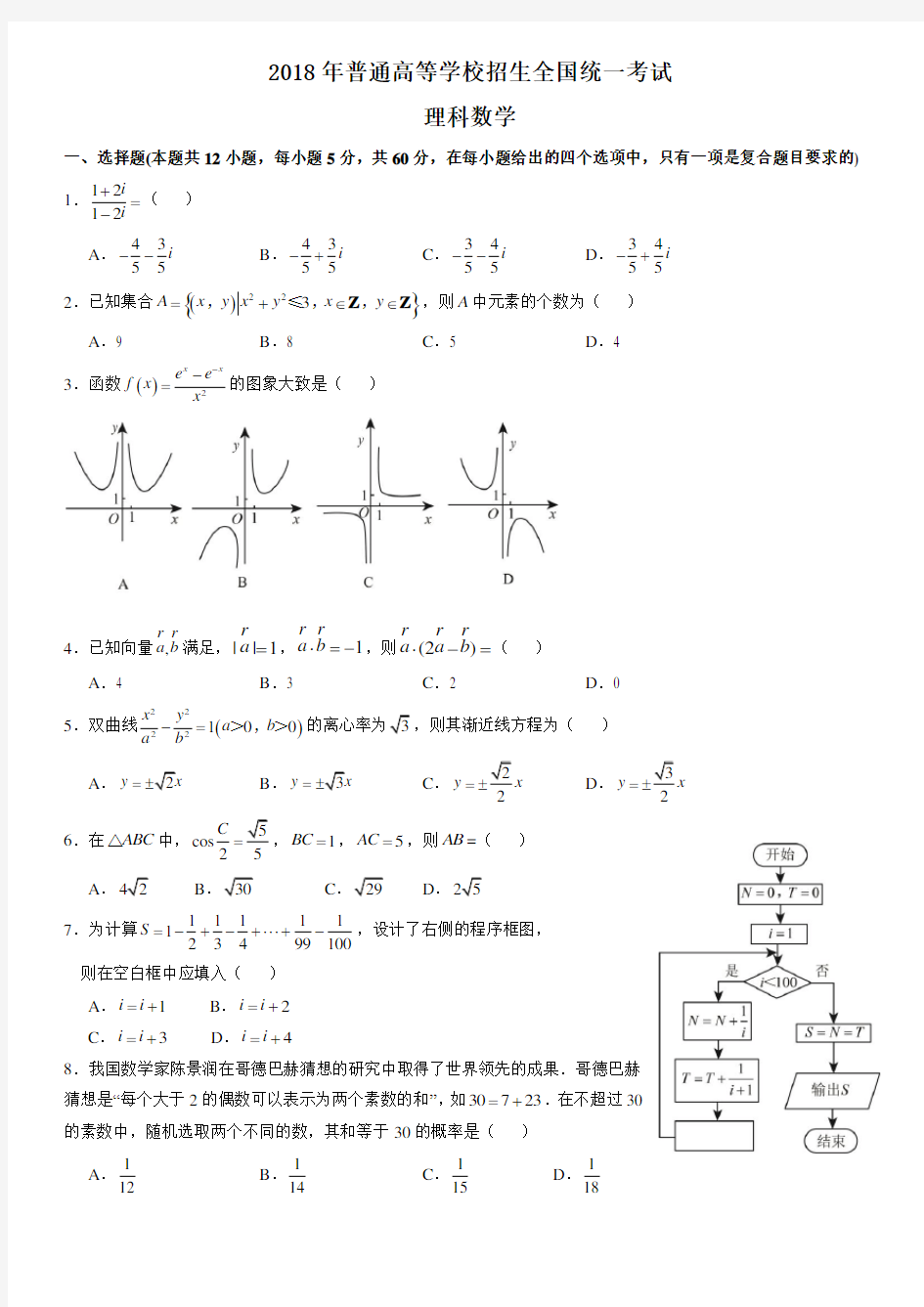 2018年全国II卷理科数学