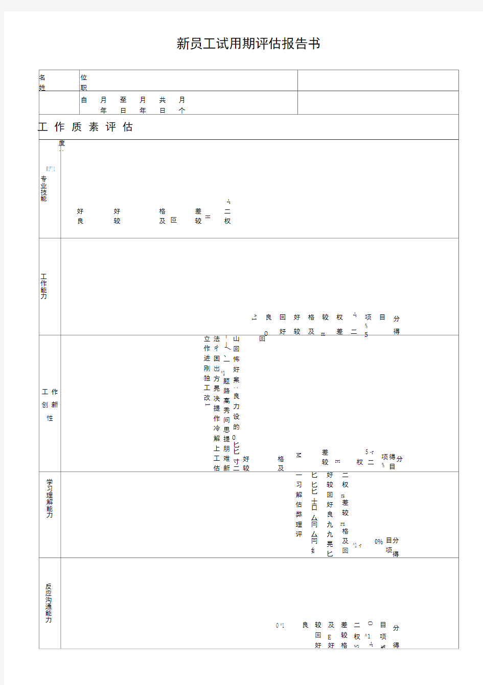新员工试用期评估报告书-2016