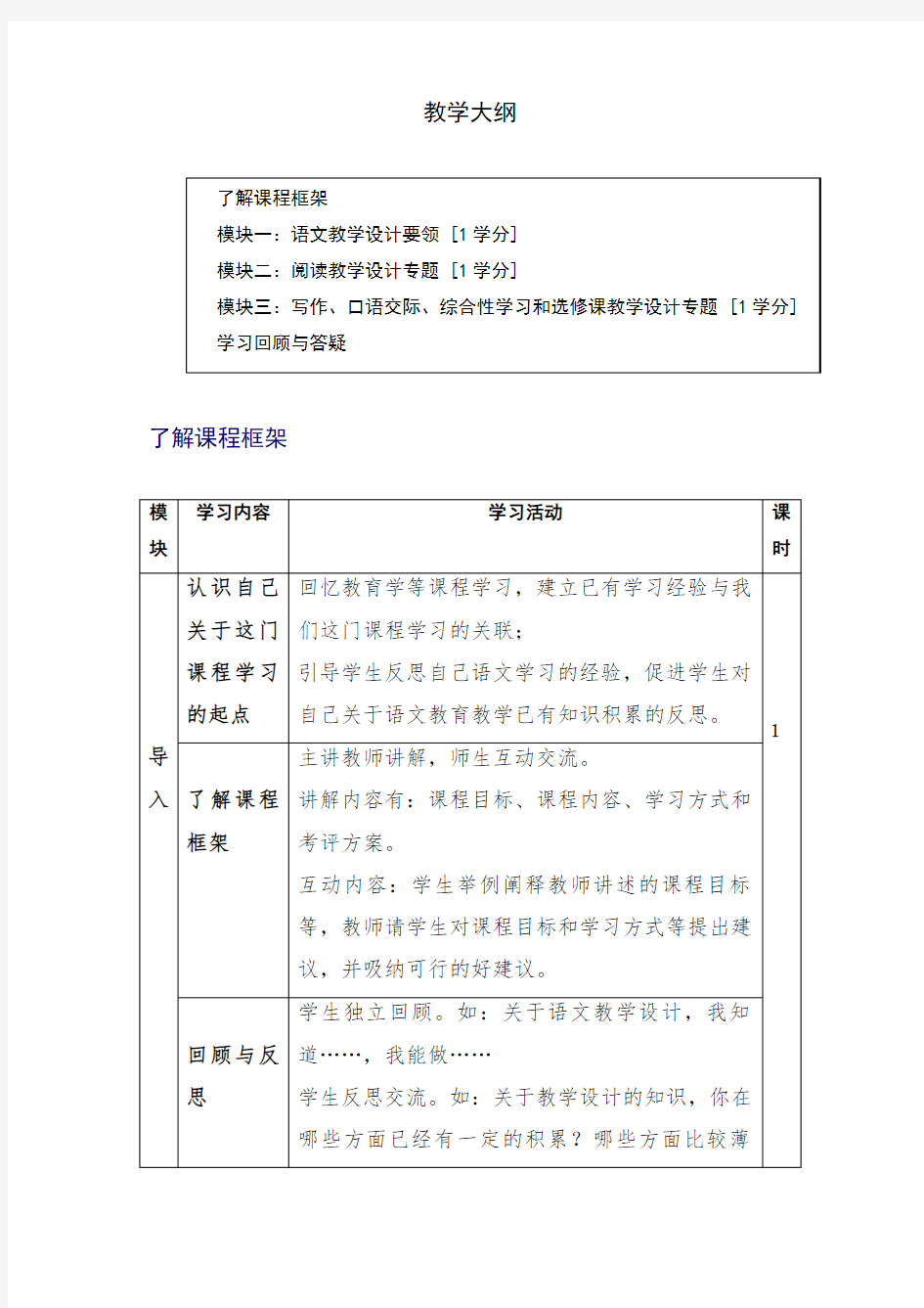 《中学语文教学设计》教学大纲