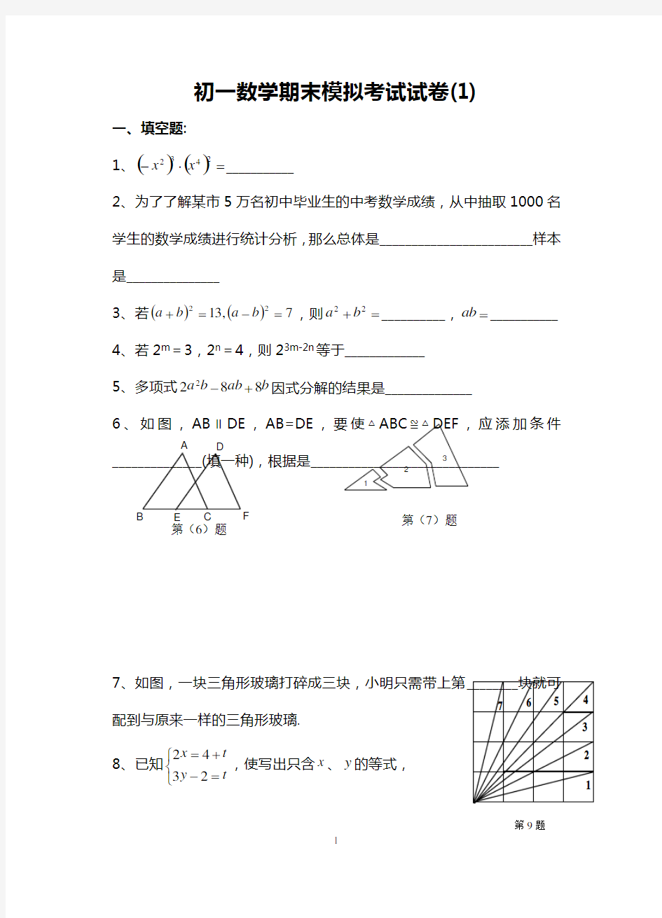 2020年初一数学期末模拟考试试卷(1)