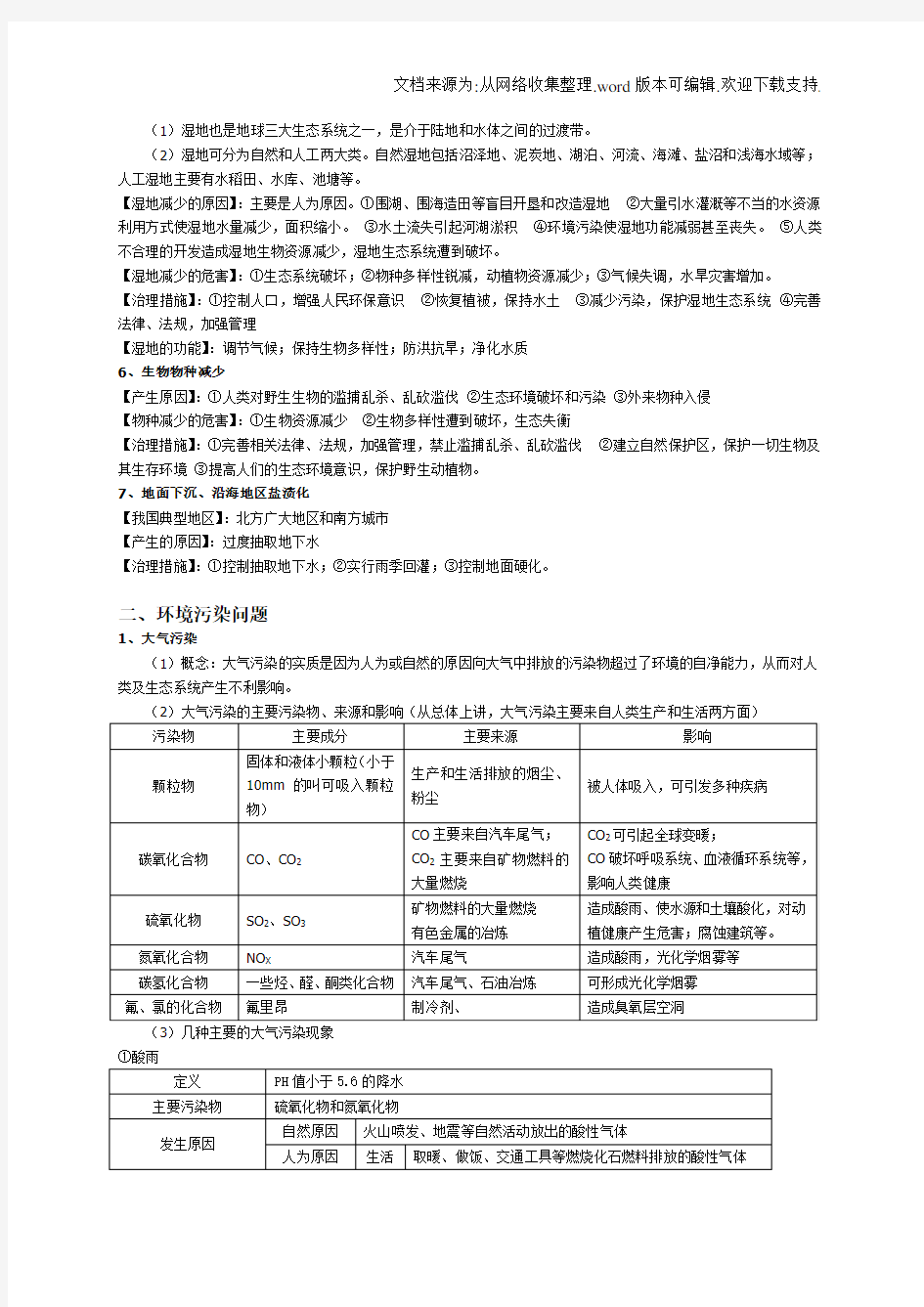 高中地理选修6环境保护知识梳理