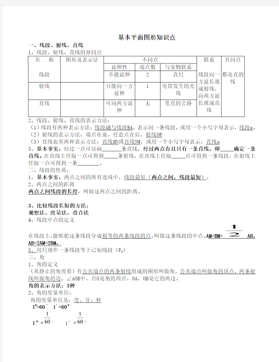 基本平面图形知识点